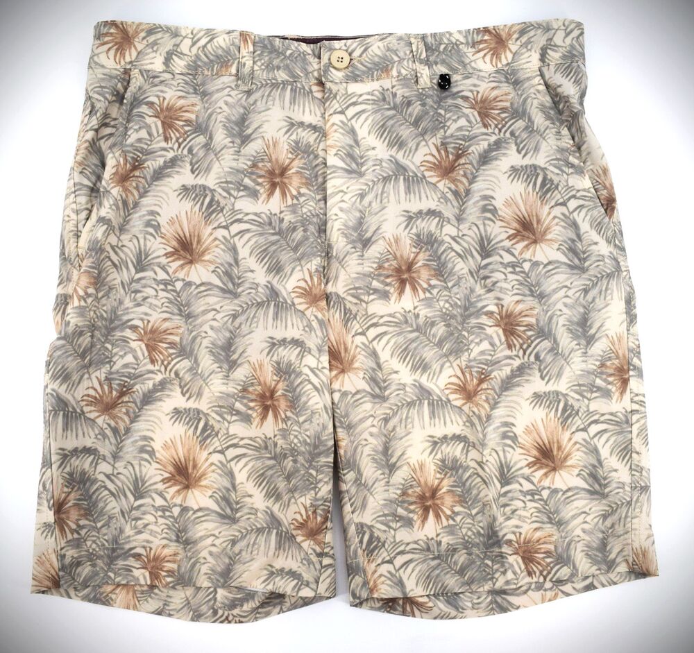 V46 Golf Mens Shorts Size 36 Tropical Palm Print Performance Stretch Casual